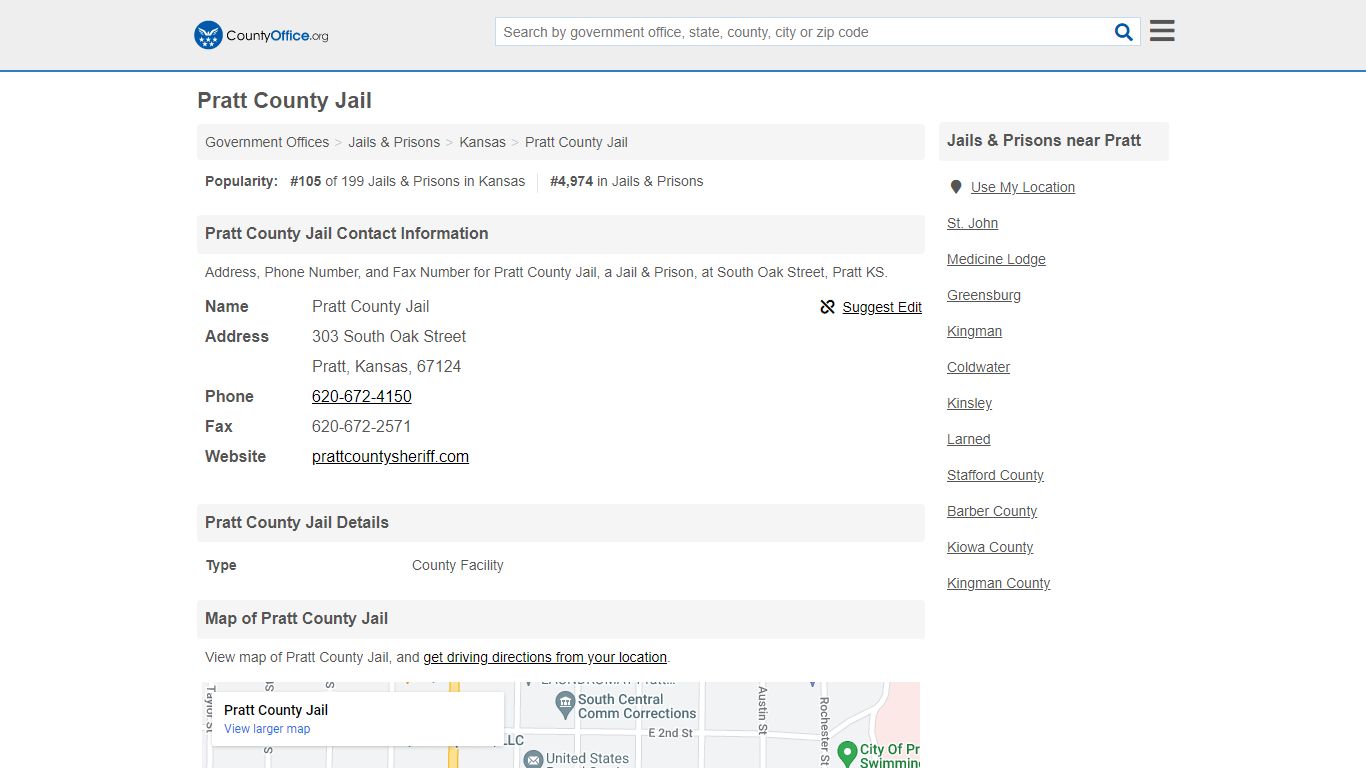Pratt County Jail - Pratt, KS (Address, Phone, and Fax)